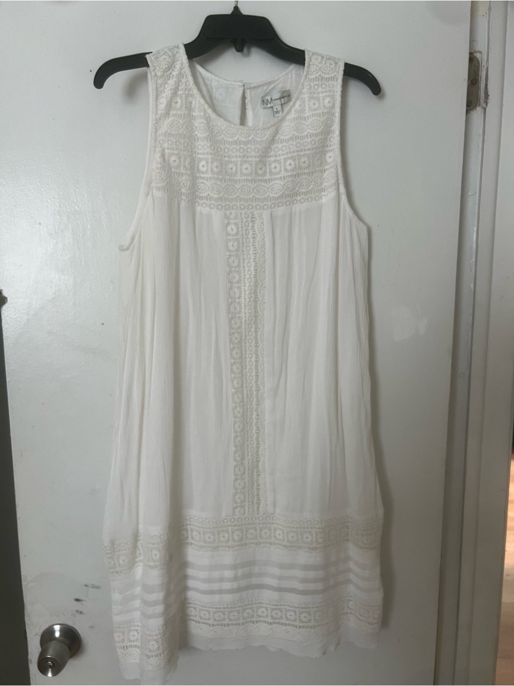 Neiman Marcus White Sleeveless Lace-Trim Mini Dress